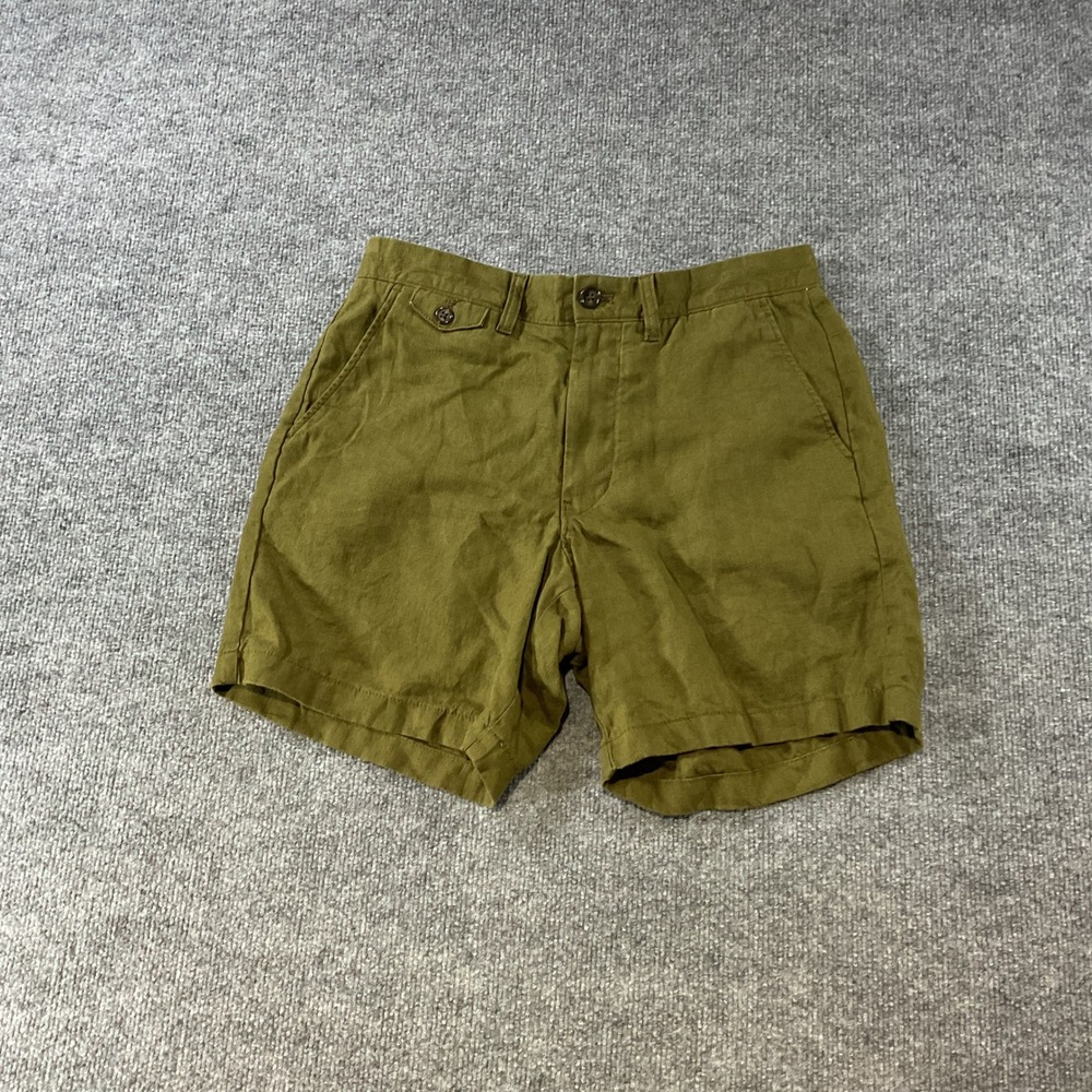 J.Crew Mens Olive Green 100% Linen Shorts Size 30 7 Inch Inseam Oarsman Summer